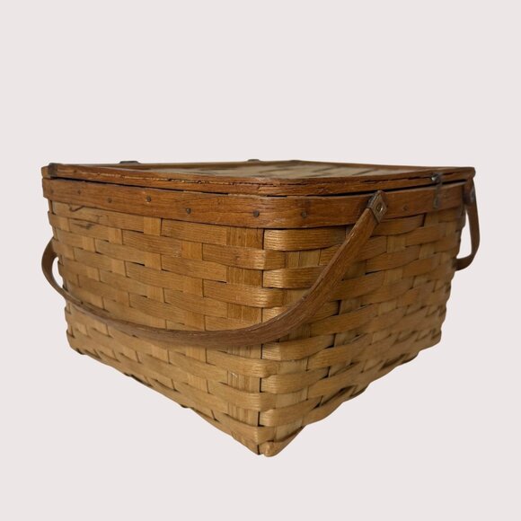 Vintage Woven Pie Carrier Basket West Rindge USA Rustic Country Cottage Baking - Picture 5 of 16